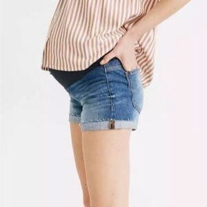 NWOT MADEWELL Maternity Denim Over-the-Belly Shorts size 25 pockets adjustable
